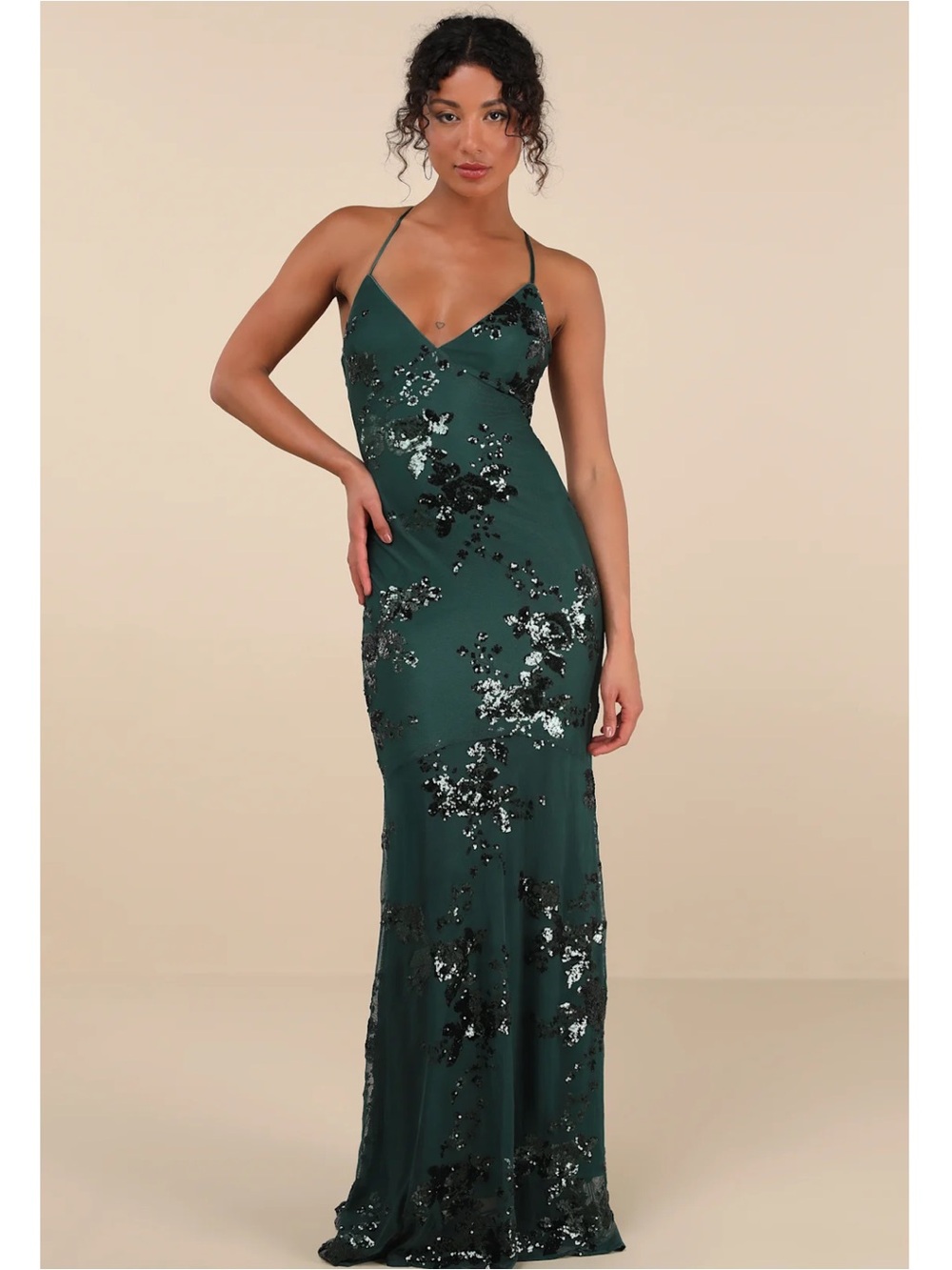 Lulus Valhalla Forest Green Sequin Lace-Up Mermaid Mesh Knit Maxi Dress Event